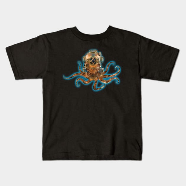 Cthulhu Vintage Diving Helmet Kids T-Shirt by Scar
